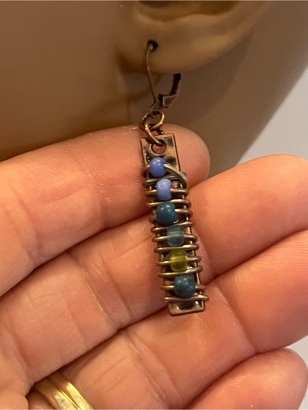 Wrapped Beaded Copper Earrings - Picture 2 of 4